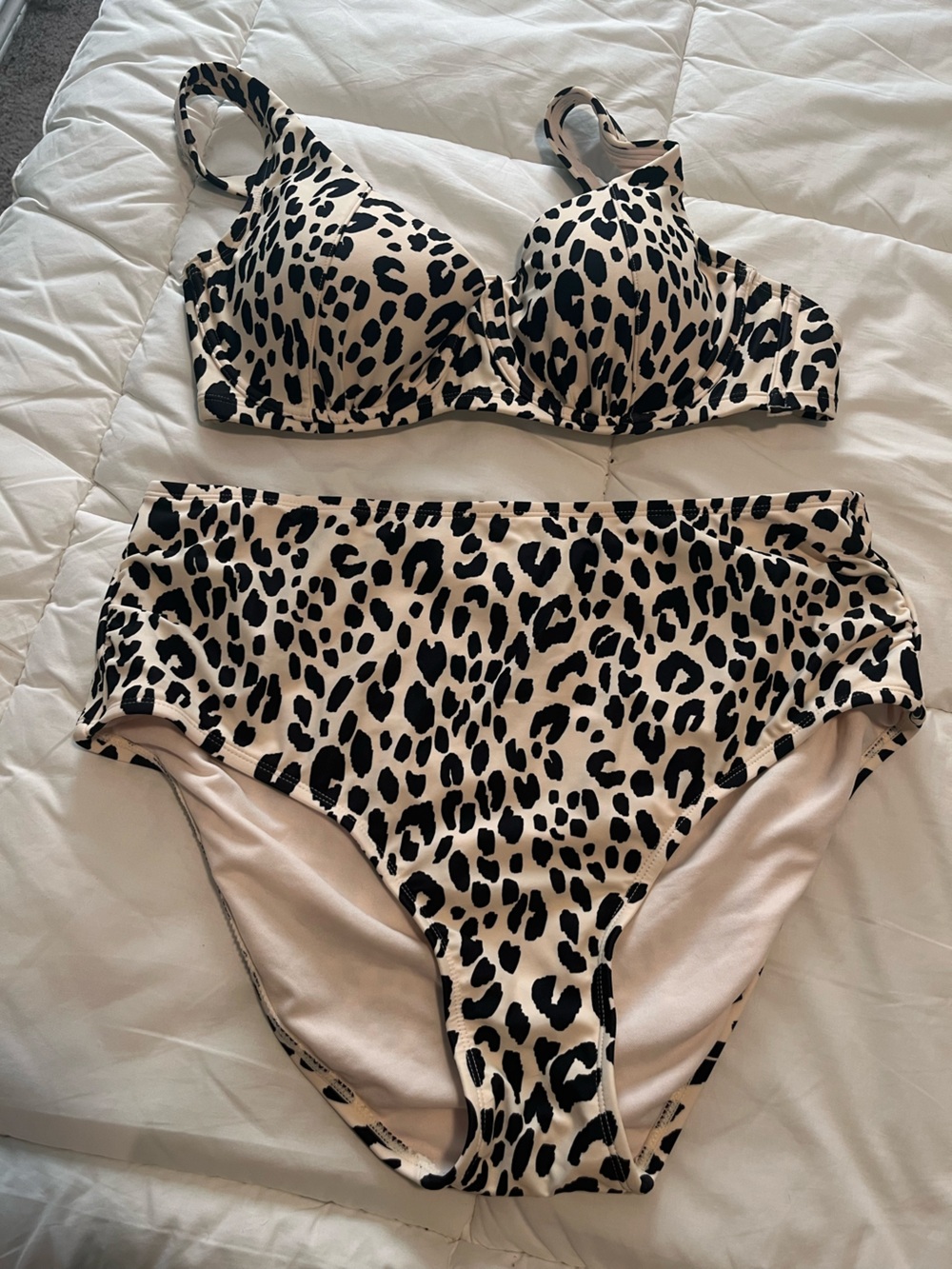 Kona Sol Leopard Print Two-Piece Swim Set in Beige and Black